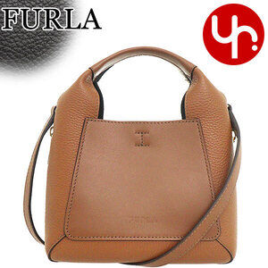 FURLA Gilda Leather Tote Shoulder Bag Cognac Nero Black Crossbody